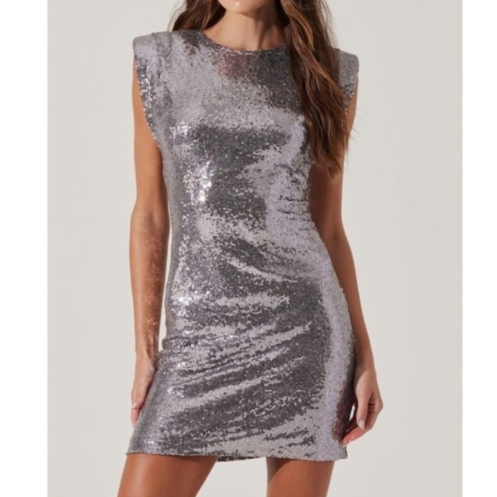 Astr the Label Silver Sequin Mini Dress